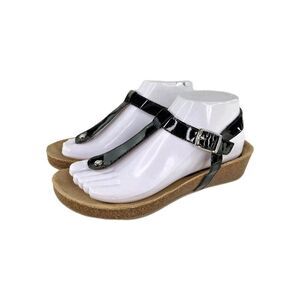 Cordani Women's Gene Black Patent Italy Leather Shoes US 7.5 T-Strap Sandals